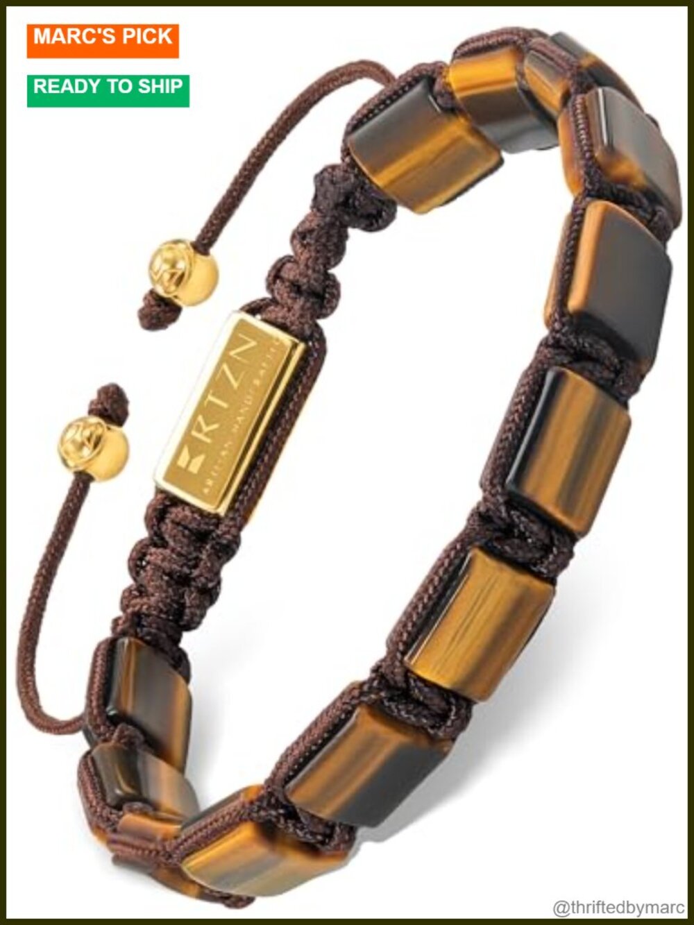 Genuine Tiger Eye Stone Drawstring Bracelet for Men